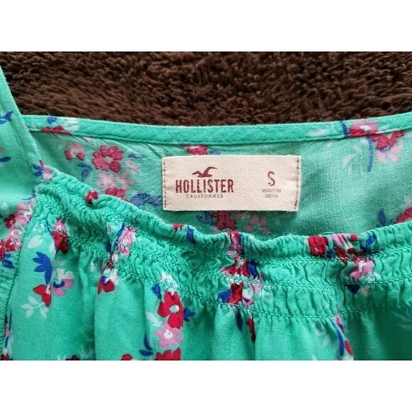 Hollister Women's Beach Summer Crop Tank Top Size (S) Green Floral Open Back - Picture 5 of 10